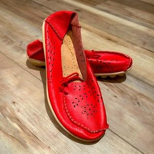 Red loafer, size 10 with perforated design
